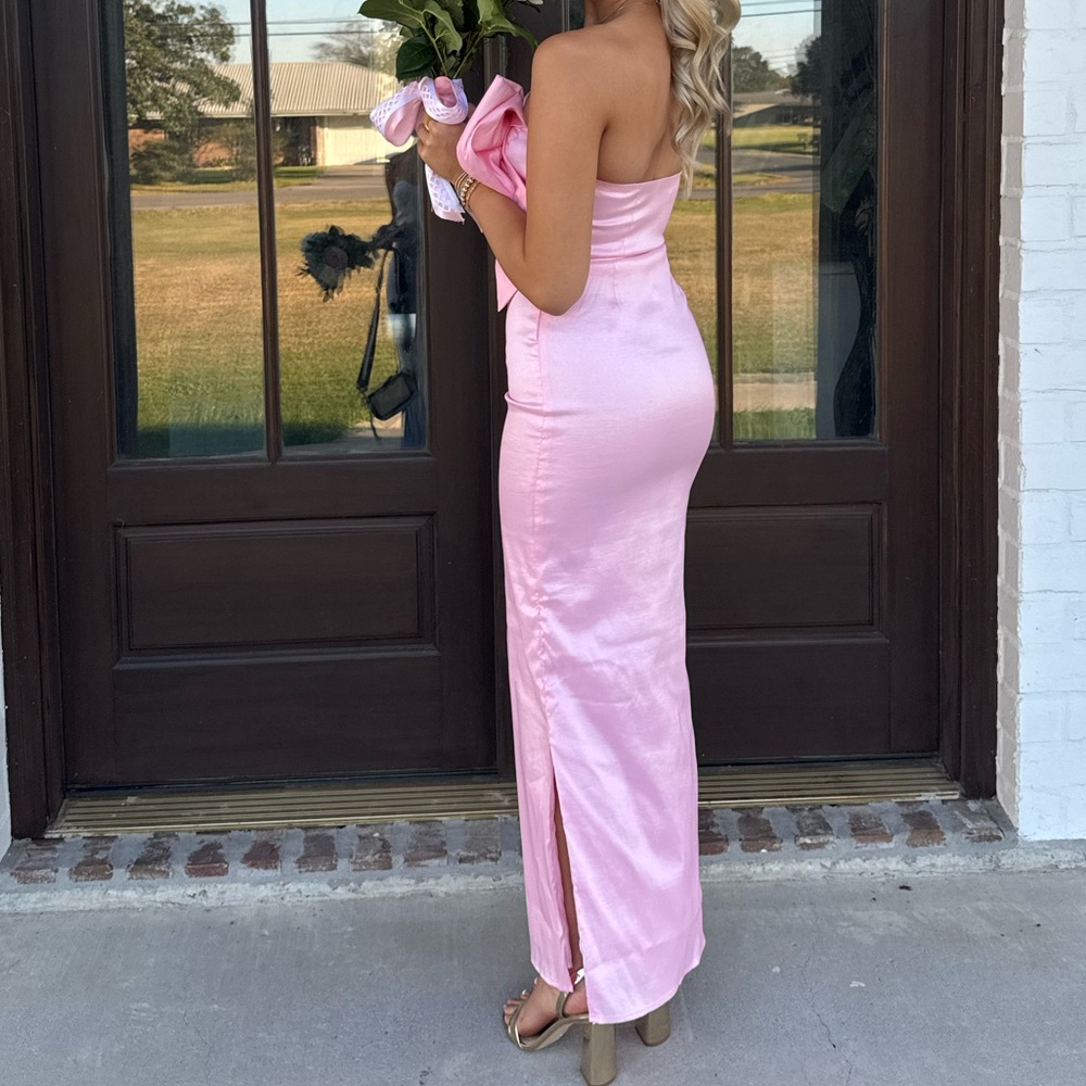 Beginning Boutique Pink Satin Midi Dress